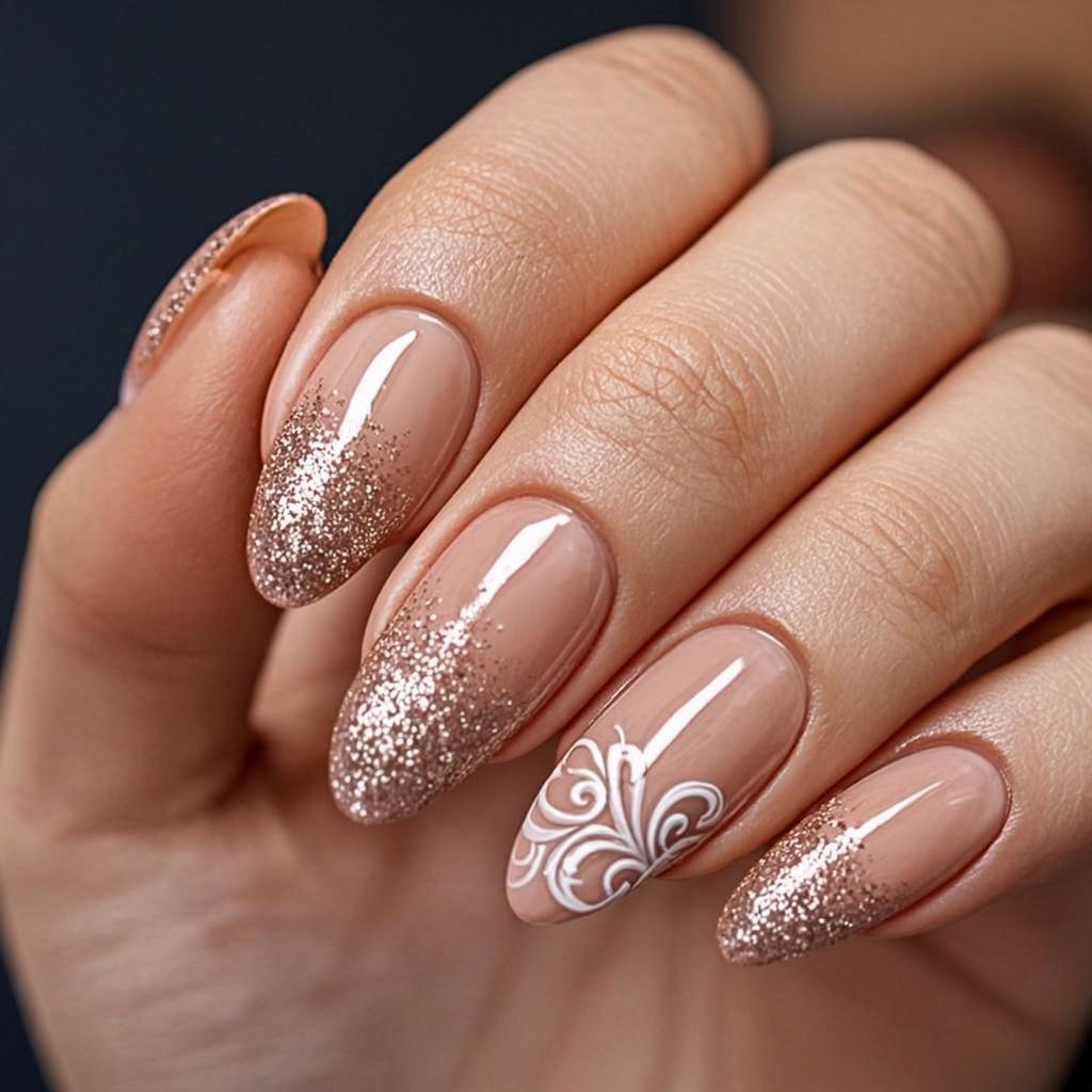 Unhas em gel com brilho intenso e acabamento elegante.